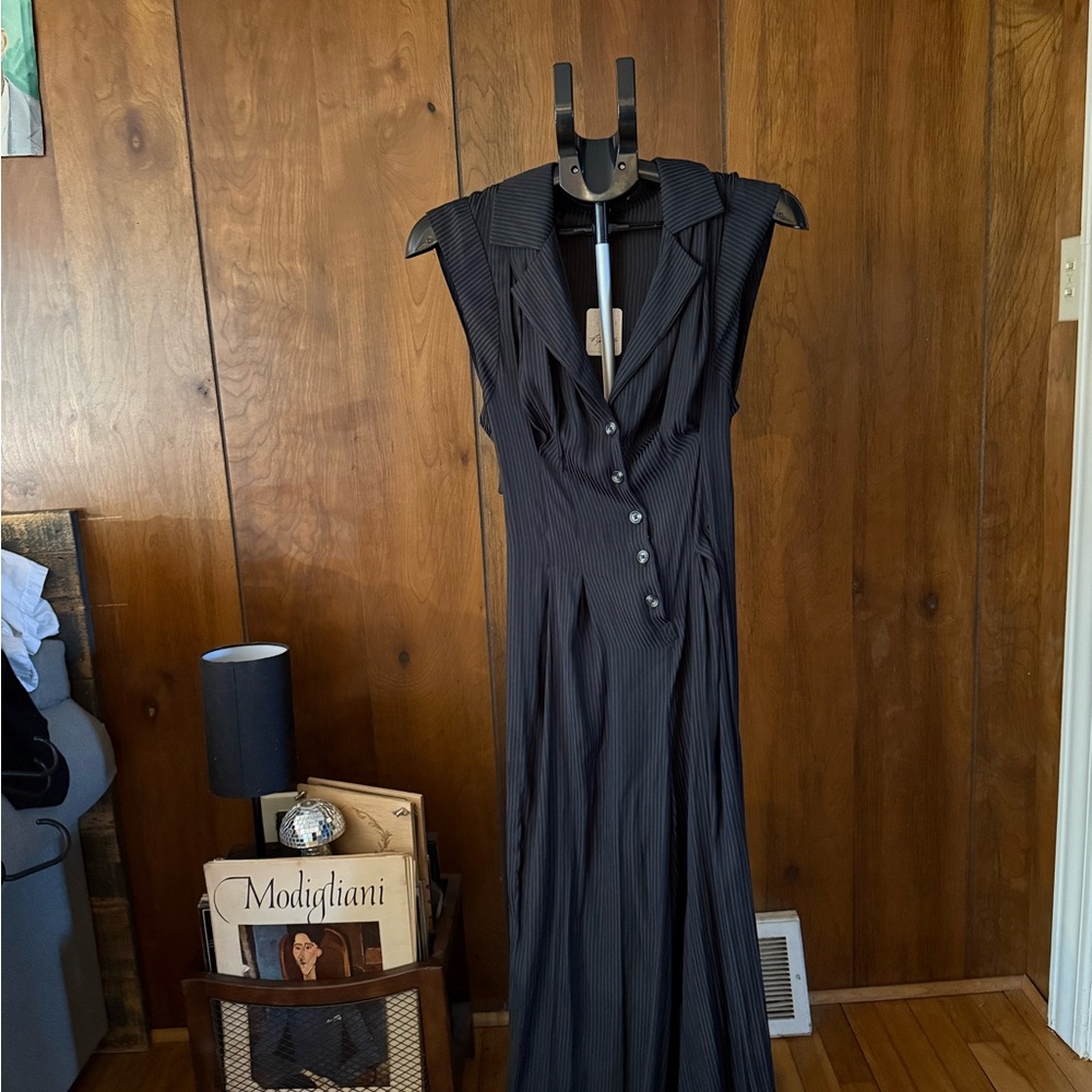 Free People Black Pinstripe Sleeveless Jumpsuit